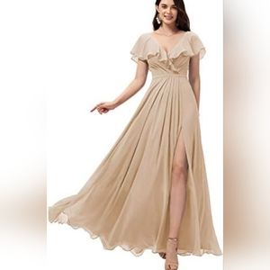 Azazie Champagne Women’s Bridesmaid dress Size C